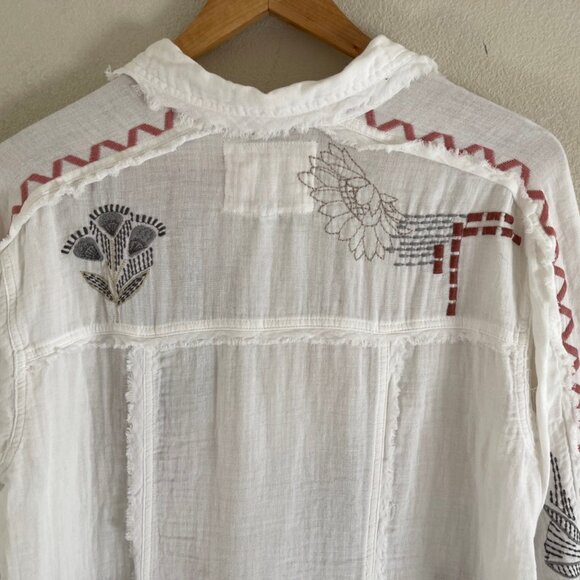 JOHNNY WAS Biya Heavily Embroidered White Blouse: Size XS; (P2P is 21"); NWOT!!! - Picture 5 of 10